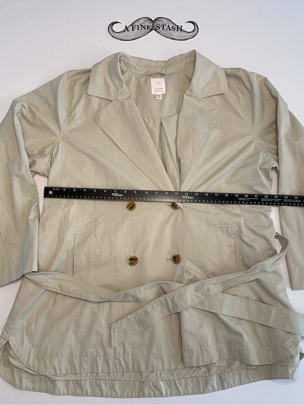 LC Lauren Conrad Trench Coat Shirt Tail Hem Belted Khaki Women's XXL